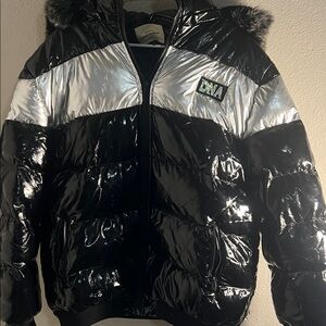 DNA Couture Glossy Black and Silver Puffer Jacket
